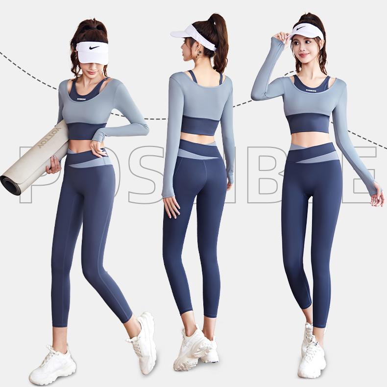  Đồ tập gym nữ bộ tập yoga tay dài có mút đệm may liền áo quần Legging cạp cao set Tập Thể Dục  co giãn đa chiều thoáng khí SET04 Chạy Bộ Sport 
