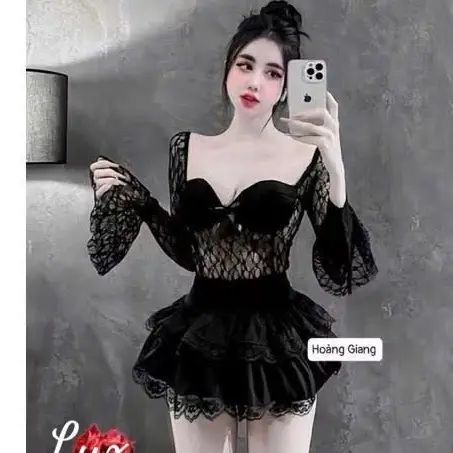 SET ÁO REN CÚP NGỰC TAY LOE PHỐI CHÂN VÁY TẦNG