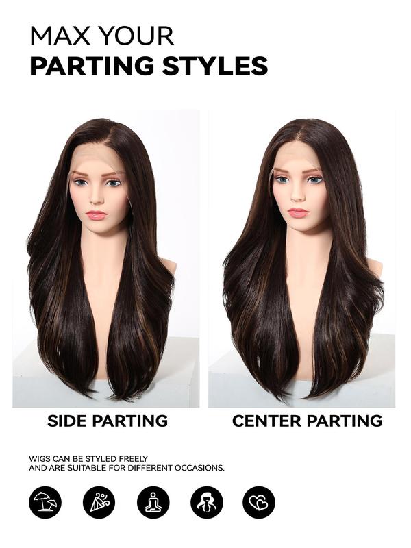 24 Inch Long Wigs for Women, Gorgeous Fluffy Wigs without Bangs, Synthetic Lace Front Wigs for Party, Daily Use 2