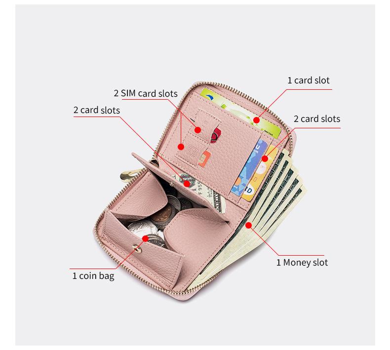 Product Introduction of New Genuine Leather Multi-Functional Short Wallet Women's Niche Coin Pocket Card Holder 8