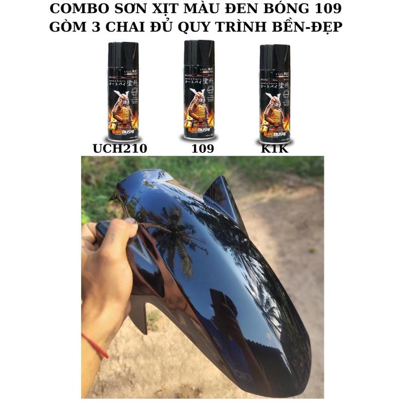  Combo Sơn xịt màu Đen bóng  kèm nhám  109 combo 3 chai  Uch210 - 109 - k1k  