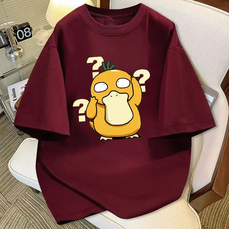 Áo Thun Nữ Dáng Rộng, In Hình Thời Trang, Họa Tiết Vịt Pikachu Dễ Thương, Ngắn Tay, Làm Bằng Cotton, Phong Cách Thú Vị