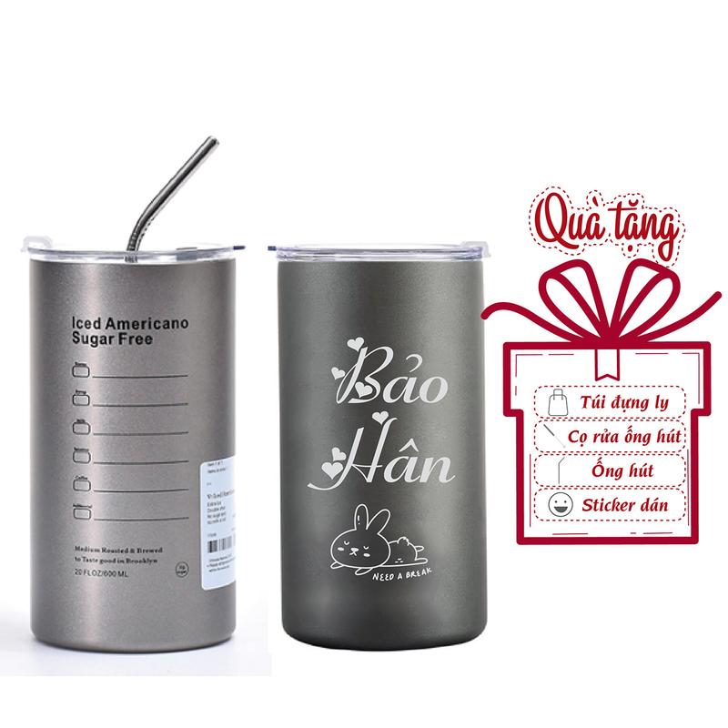 Ly giữ nhiệt Americano có khắc tên theo yêu cầu, được làm bằng inox 304, dung tích 600ml, giữ nhiệt 6h-8h tặng kèm bộ ống hút - cọ rửa - sticker và túi nhựa đựng ly cao cấp