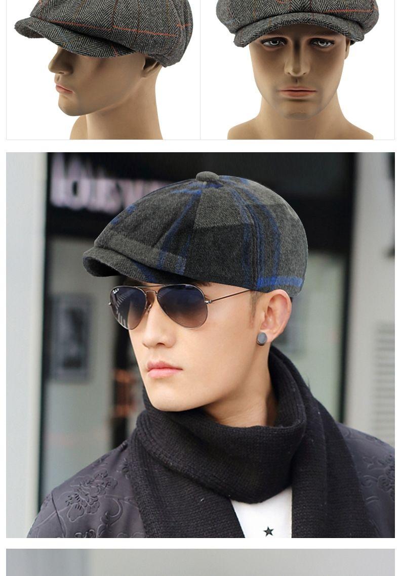 Product Introduction of [red fedora]Autumn and Winter Warm Woolen Octagonal Hat Newsboy Cap Beret Big Head Circumference Peaked Cap Outdoor Men and Women Painter Cap 4