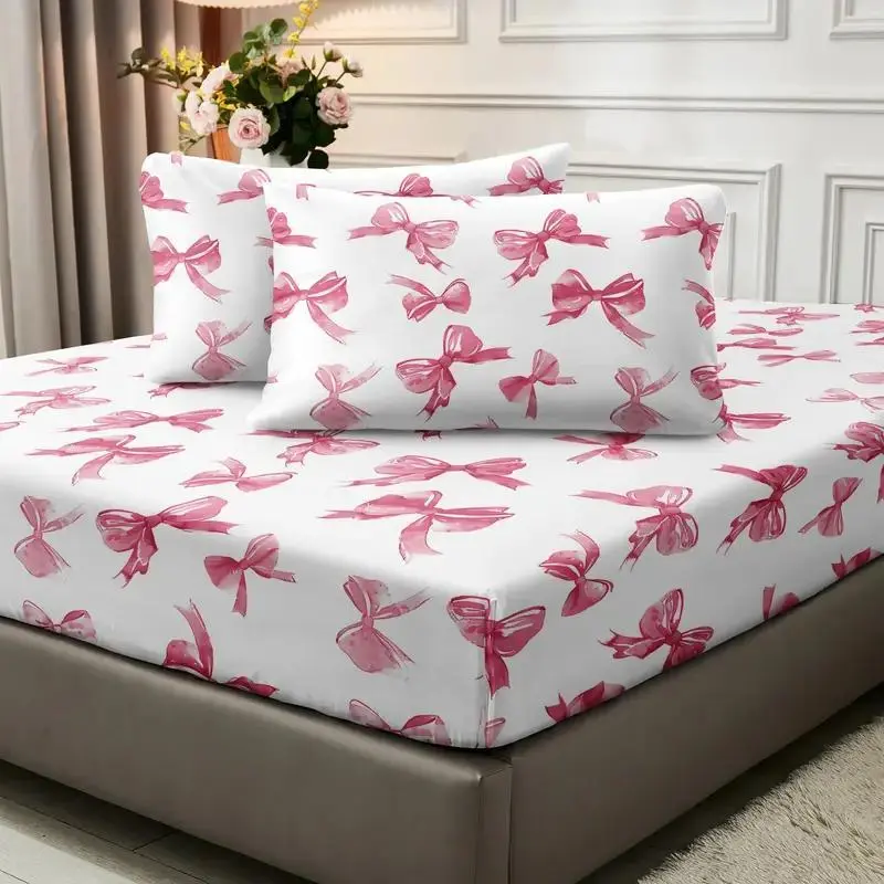 Bowknot Pattern Bedding Set, 1 Count Bedspread & 2 Counts Pillowcase without Filler, Soft Breathable Bedding Set for Home Bedroom Hotel 5