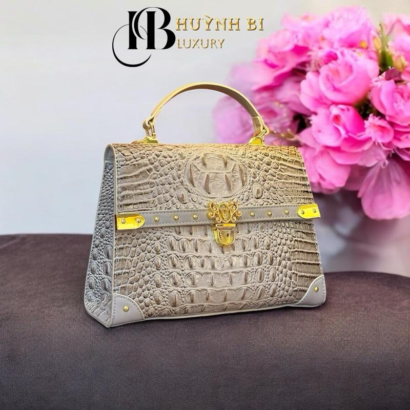 J6_Túi Xách Nữ Da Bò Vân Cá Sấu Cao Cấp Lót Da, Túi Đi Tiệc Sang Chảnh Đẳng Cấp- Huỳnh Bi Luxury Bag