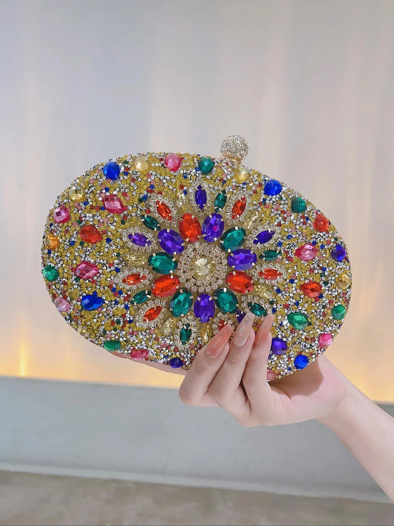 Women's 2024 Summer Rhinestone Decor Evening Bag, Temperament Elegant Clutch, Retro Style Oval Shaped Handbag for Party, Banquet