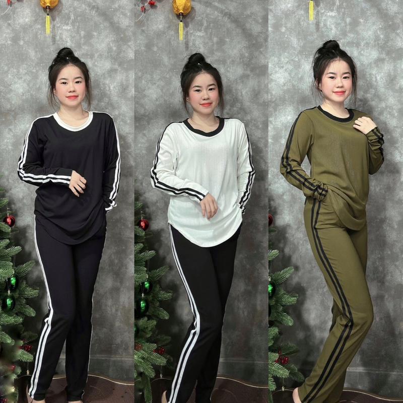 Sét Bộ Tay Dài Thể Thao Cổ Tròn Quần Ôm Chạy Viền Cả Bộ Phù Hợp 4 Mùa . Có thể giặt bằng máy Sport
