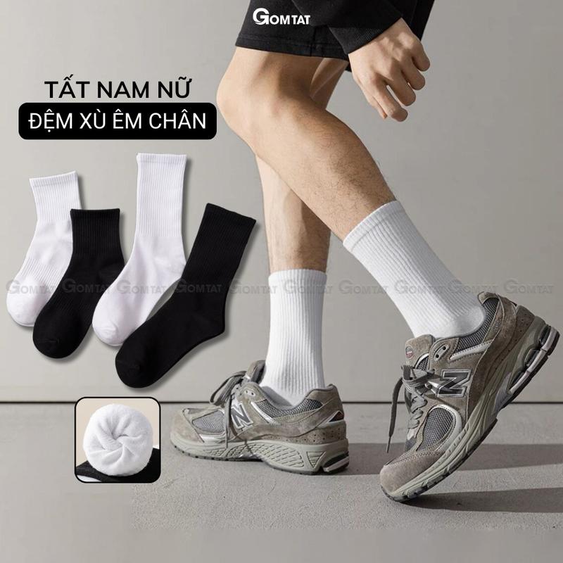 Tất trơn cổ cao lót xù nam nữ GOMTAT thiết kế giữ ấm mùa đông chất liệu cotton êm chân Menswear Đen Trắng - TATXU-COCAO-TRON