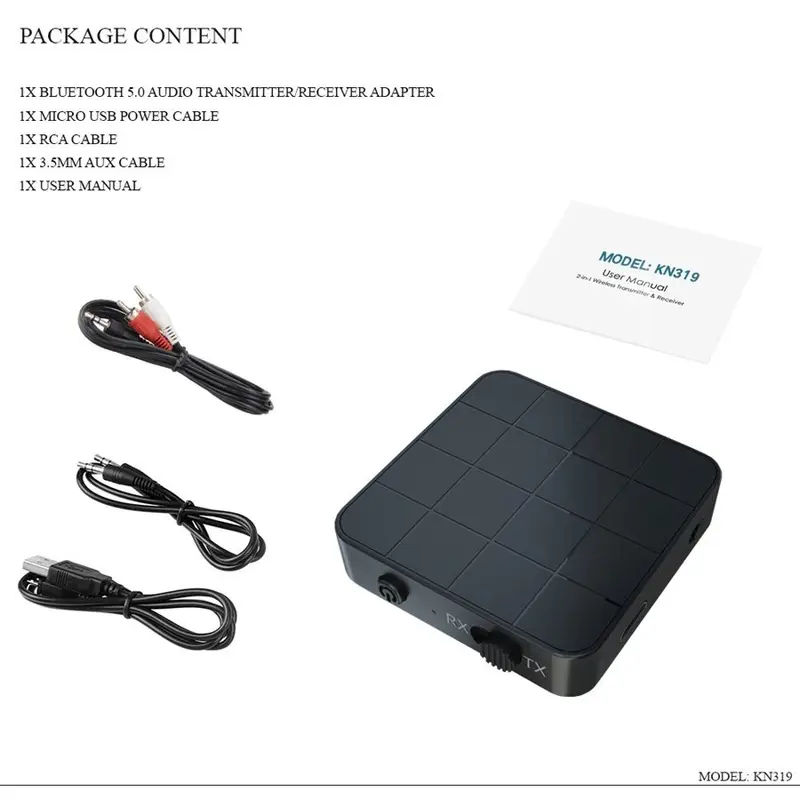 2 in 1 bluetooth receiver audio&bluetooth transmitter 5.0 with 3.5mm - Hitam For TV Computer Car Speaker Headset 3