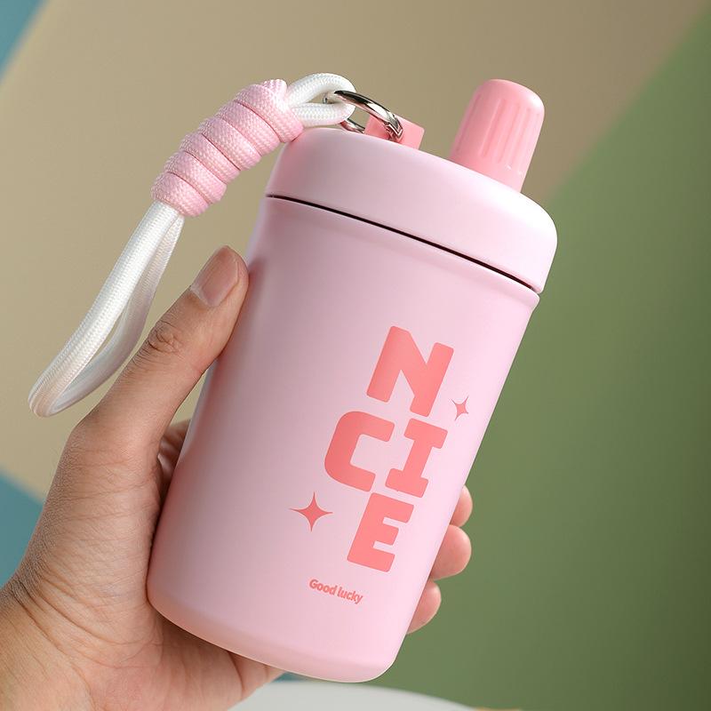 Product Introduction of stainless steel Chihiro thermos cup high appearance level portable thermal insulation with rope straw outdoor accompanying water cup 22