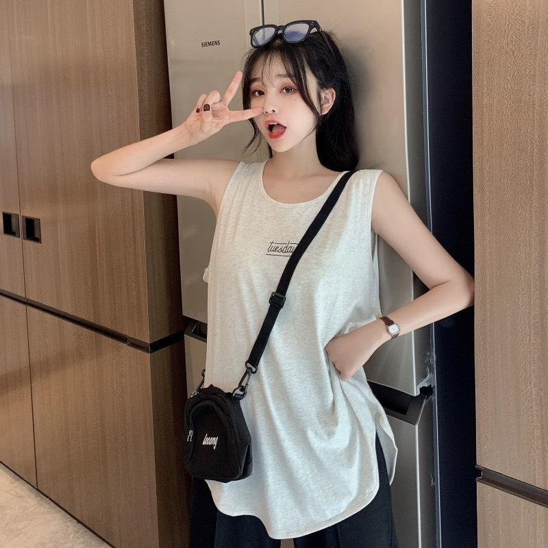 Áo ba lỗ nữ thun giấy thể thao 3 lỗ vạt bầu in chữ năng động cá tính đơn giản trẻ trung thun cotton áo sát nách form dáng rộng rãi