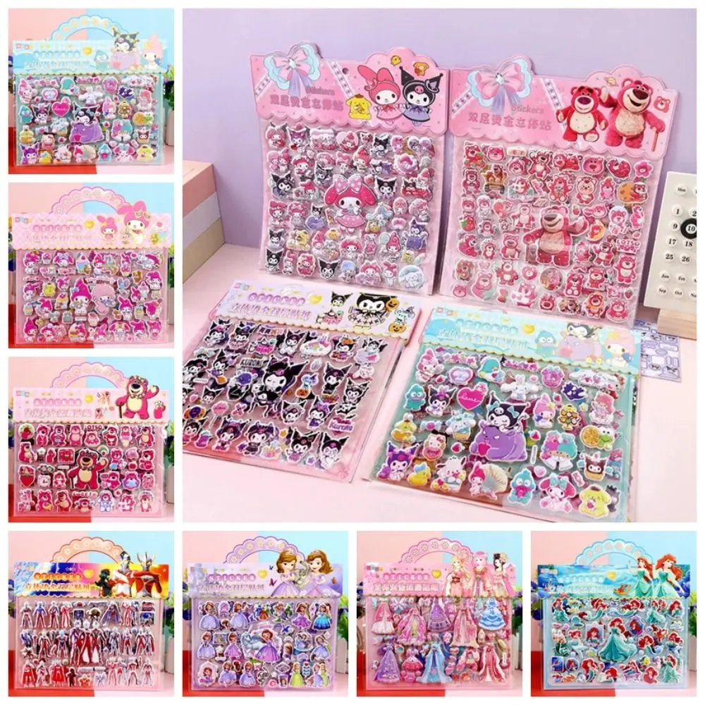 2 Sheets/Bag Stationery Kuromi Melody Stereo Bubble Sticker Kawaii Princess Dress UP 3D Foam Sticker DIY Cute Kids Toy Sticker Decoration