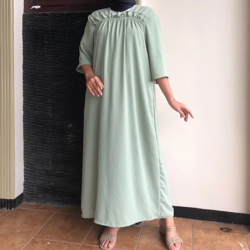 Feliceclo - Homedress Fuji Polos Long Daster Crinkle Airflow Premium Semata Kaki Wanita 4
