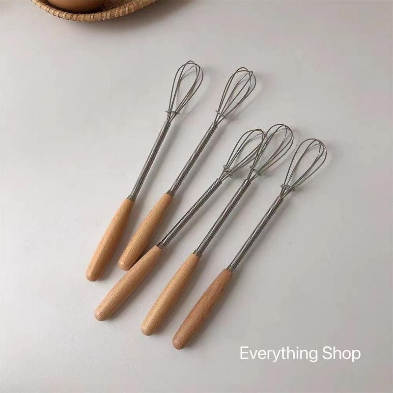 Product Introduction of Solid Wood Handle Mini Whisk Cream Butter Stirrer Stainless Steel Household Mixing Stick Restaurant Kitchen 0