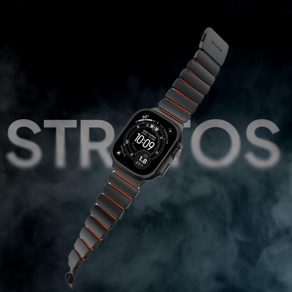 Nomad Apple Watch 49mm / 46mm / 45mm / 44mm / 42mm (Series 3 / 2 / 1) Stratos Band Black Titanium - Black FKM NM011154858 (Online Eksklusif)