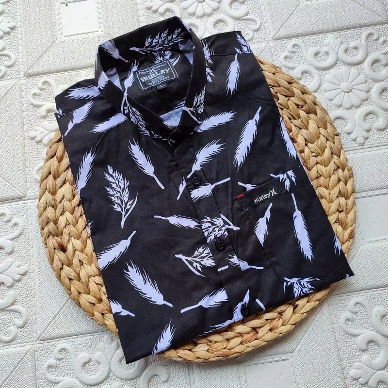 kemeja motif pria lengan pendek Daun Katun 2