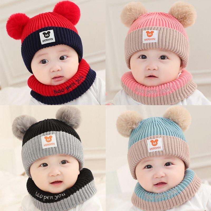 Combo sét mũ len kèm khăn cổ cho bé trai bé gái 3-24 tháng hàng quảng châu cao cấp