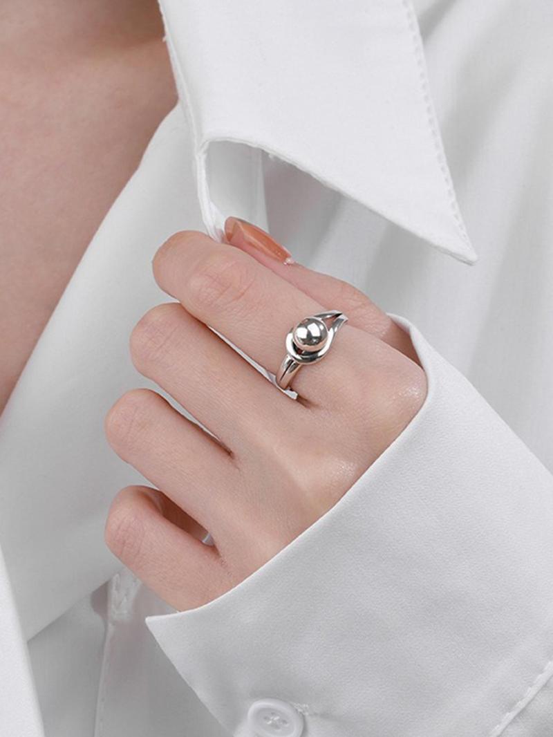 Product Introduction of 925 Sterling Silver Simple Fashion Ball Design Ring, Adjustable Ring, Fashion Jewelry Accessories for Women & Men 3
