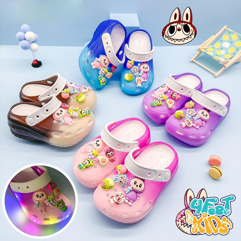 Dép sục quai hậu Labubu có đèn cho bé gái từ 2-10 Tuổi đế cao 4cm với 3 màu đính kèm sticker 2 màu Dễ Thương Kem Voi