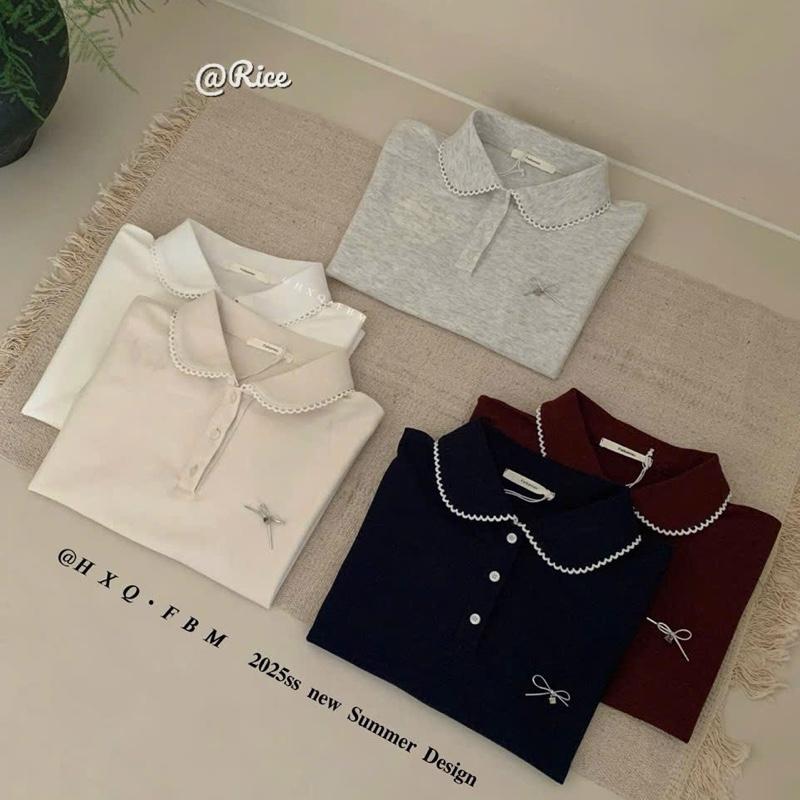 Áo Polo Nữ Cổ sen viền trắng phối Nơ tag FBM (A88) @Rice 0