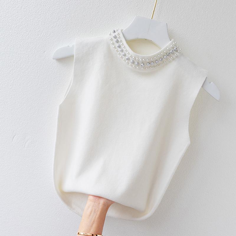 Áo Ba Lỗ Dệt Kim, Dành Cho Nữ, Đính Đá, Không Tay, Áo Thun Dệt Kim, Áo Vest 2