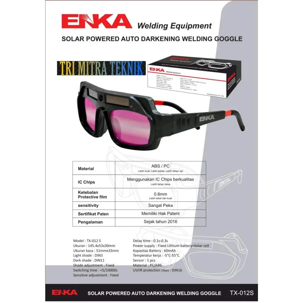 KACAMATA LAS OTOMATIS ENKA SOLAR POWERED AUTO DARKENING WELDING GOGGLE