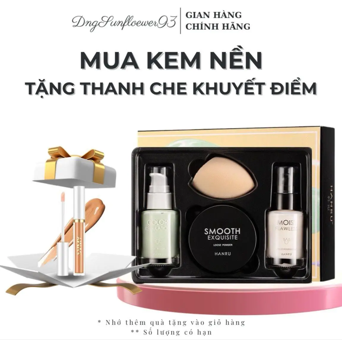 Set Kem Nền Trang Điểm 4 Món MSMEESHU Chính Hãng Phấn Phủ Kem Lót