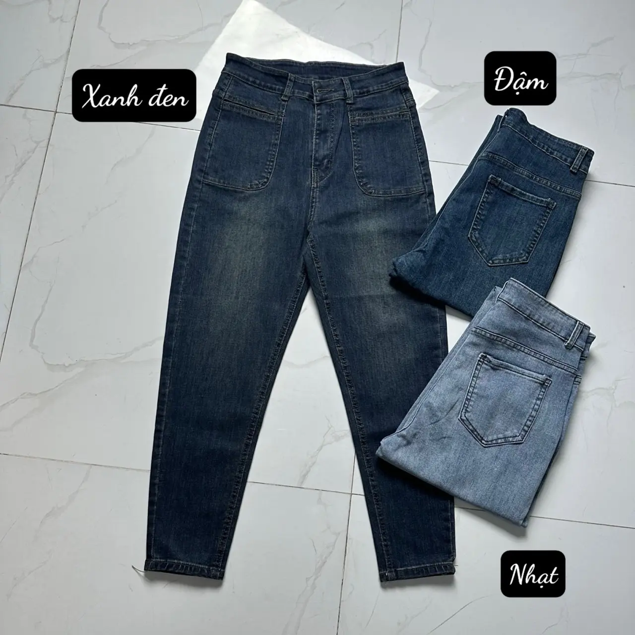 [MS 901 3 Màu] Bigsize 55-85kg Quần Jean Bigsize Form Baggy 9 Tấc Túi Kiểu Co Giãn 4 Chiều Phù Hợp Dáng Đùi To