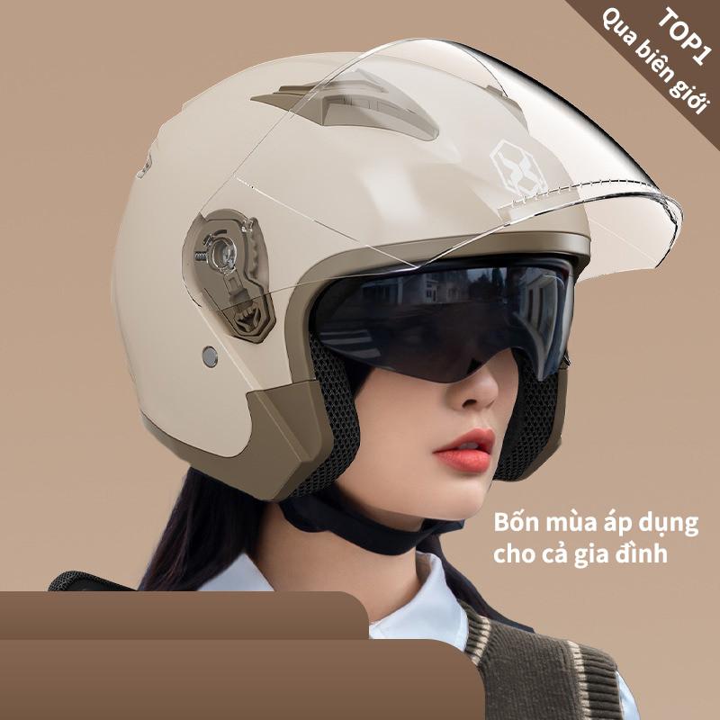 Mũ bảo hiểm chính hãng cho nam và nữ, kính dài màu, tròng kính đôi có kính chắn gió chống chói, mũ bảo hiểm 3/4