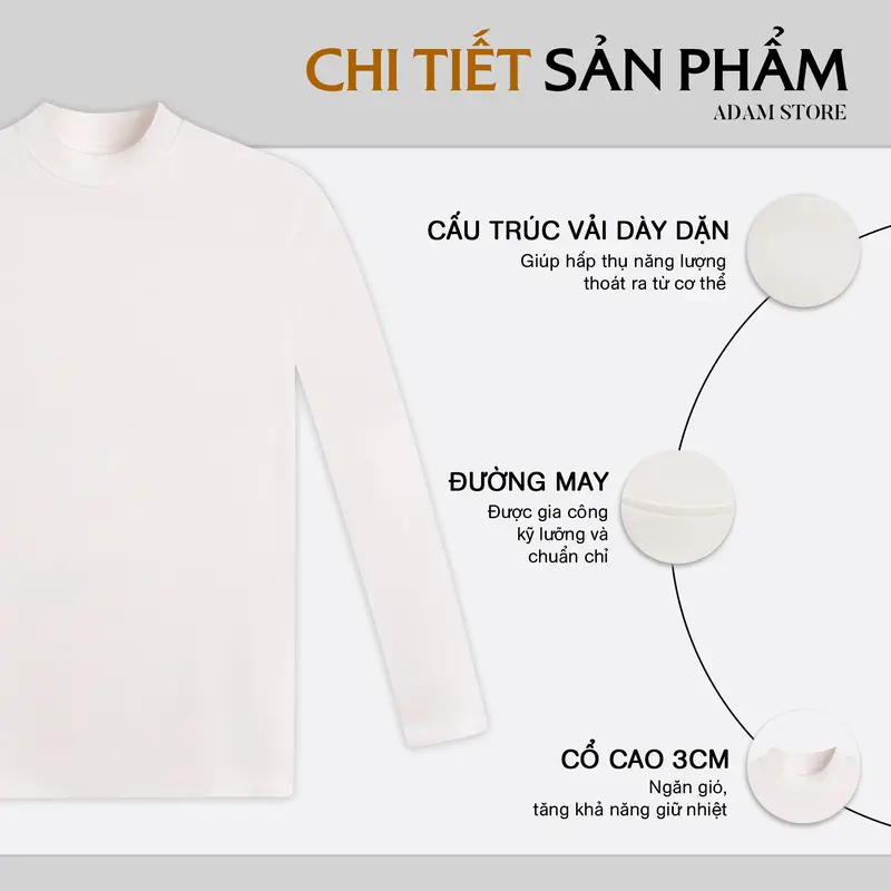ÁO GIỮ NHIỆT ADAM STORE TRẮNG TRƠN AL086T Menswear Nam 1