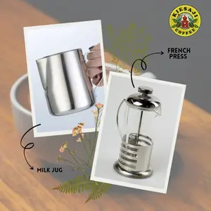 Paket Latte Art French Press Pembuih Susu + Milk Jug pitcher Stainless