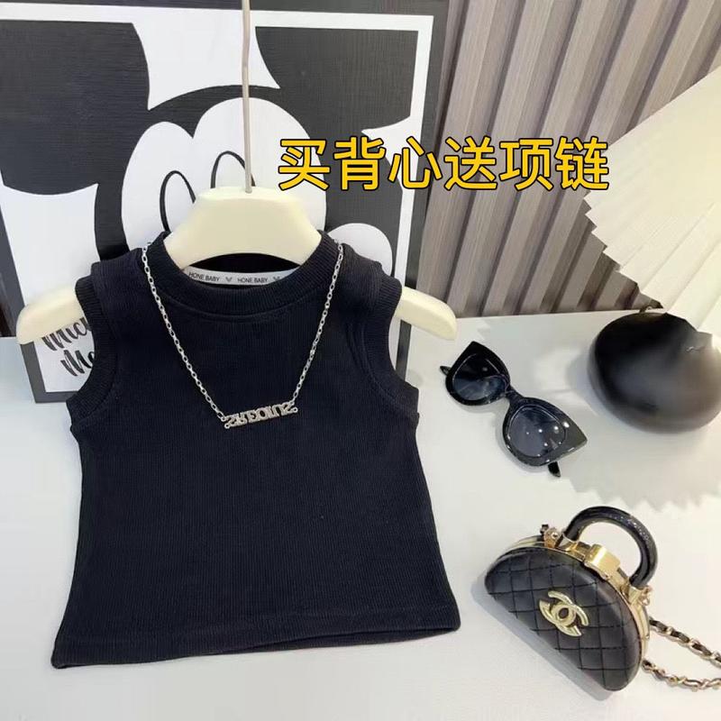 Product Introduction of Girls' Vest Summer 24 New Sleeveless T-shirt Children's Korean Style Versatile Solid Color Top Baby Girl Cotton Base Shirt 14