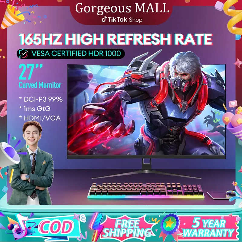 จอคอมพิวเตอร์ 165hz 27นิ้ว จอคอม monitor จอโค้ง เต็มจอไร้ขอบ 27นิ้ว จอคอมพิวเตอร์ 24นิ้ว Ultra HD LED IPS 1MS HDMI/DP/VGA รับประกัน 5ปี