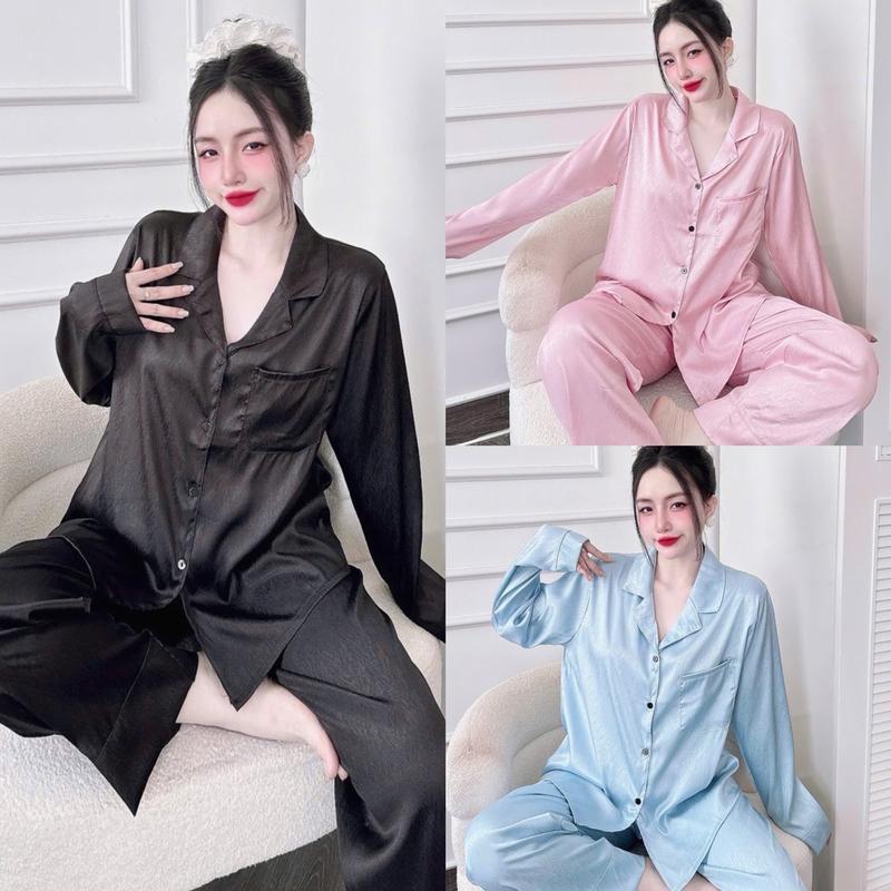 Đồ ngủ Bigsize 50-100kg from tay dài quần dài chất gấm xước mềm đẹp Áo Nữ Nhung