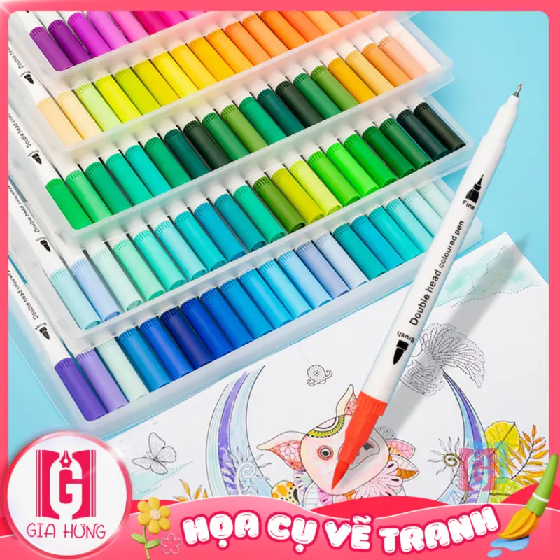 Bút Brush, Bút Đánh Dấu Hai Đầu, Bút Viết Tiêu Đề Fineliner Và Brush Markers Highlighter Vẽ Tranh Học 0