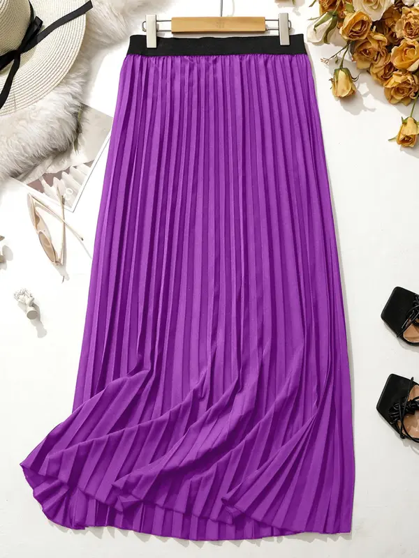 【Plus Size】 Solid Pleated Skirt, National Day Clothing, Elegant Fashion A-line Skirt for Daily Outdoor Wear, Women Plus Clothing for Summer 4