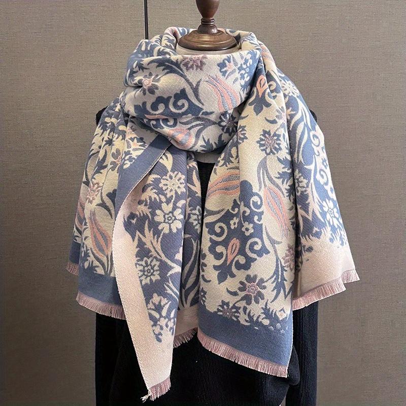 Product Introduction of ผ้าพันคอ Jacquard ขอบ, สไตล์วินเทจ, แคชเมียร์เทียม, ผ้าคลุมไหล่หนาอบอุ่น, เหมาะสำหรับฤดูใบไม้ร่วงและฤดูหนาว, ลำลองและเดินทาง, ผ้าพันคอบากกันลม 17