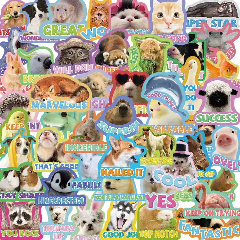 Cute Animal Language Cartoon Sticker, 50pcs/set DIY Decorative Sticker, DIY Decals for Water Bottle, Laptop, Phone Case, Scrapbooking, Journal Making 0