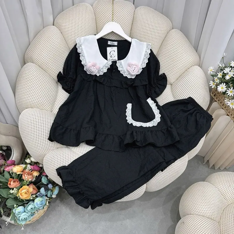 Bộ đồ ngủ tay ngắn cổ thỏ CTN3  cho nữ - chất liệu đũi xốp mềm mặc mát - freesz 40-58kg donguxinh