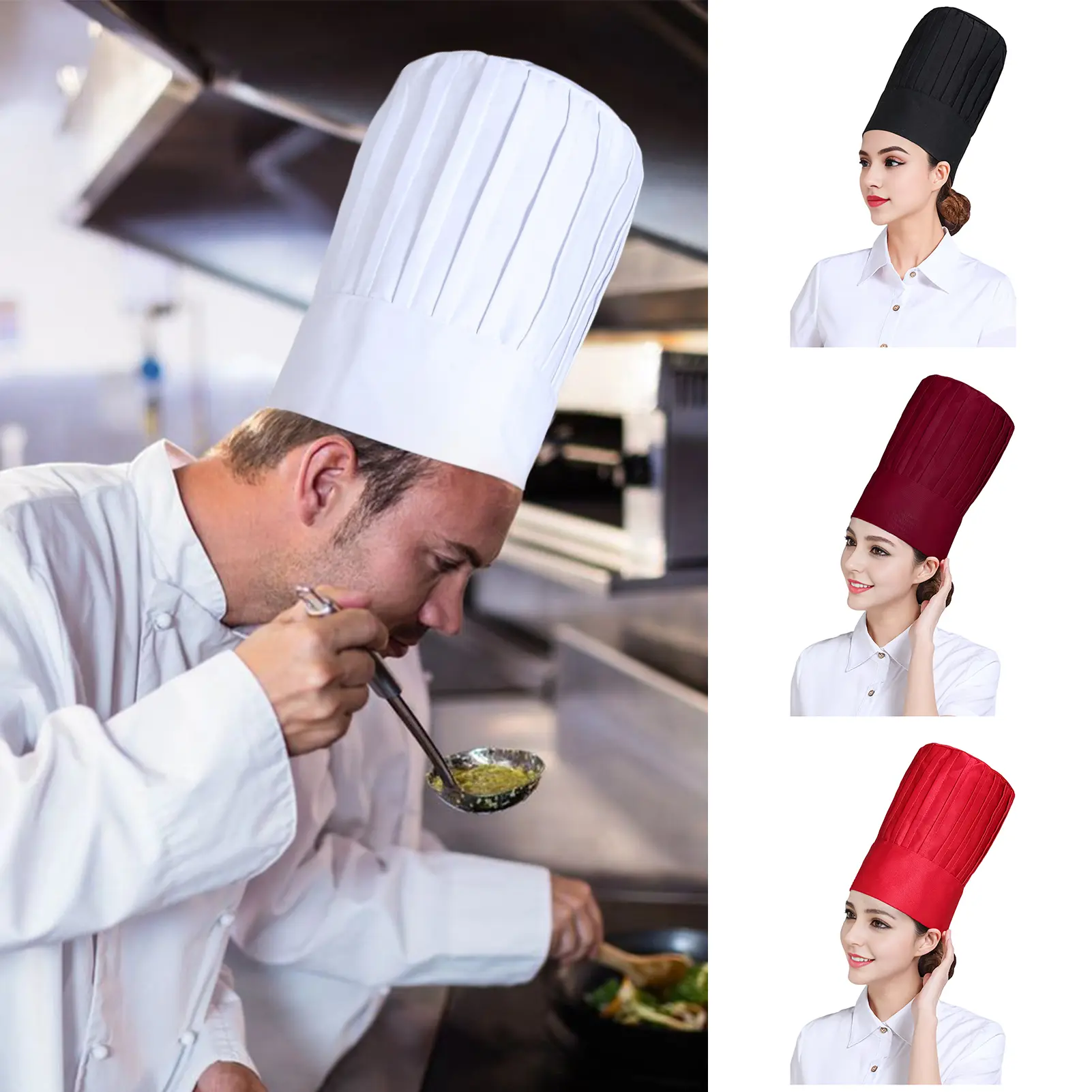 Topi Chef, Rolaenty, Elastik Boleh Laras, Untuk Dewasa, Topi Memasak Baker, Lembut dan Bernafas, dengan Ketinggian dan Ketebalan, Sesuai untuk Alat Dapur, Sesuai untuk Kelas Seni dan Majlis Keraian.