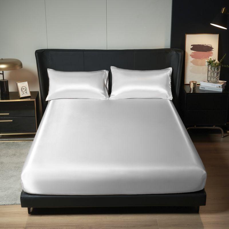 Product Introduction of Solid Color Satin Ice Silk Four-Piece Set Fitted Sheet Bare Sleeping All-Inclusive Bed Sheet and Pillowcase Three-Piece Set 15