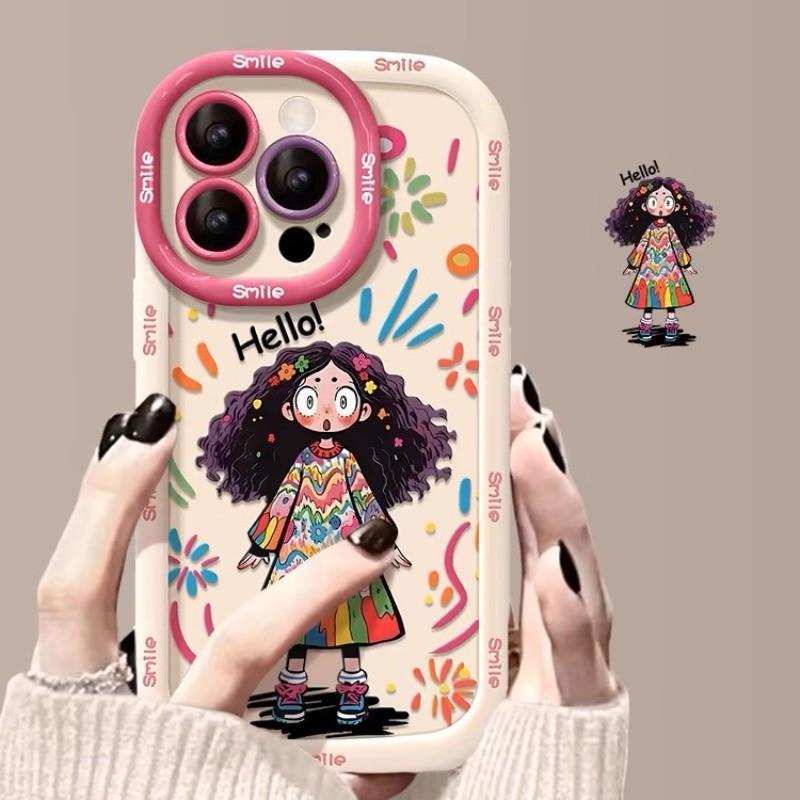 Cute Cartoon Girl Phone Case Compatible for iPhone 15 14 13 12 11 Pro Max X XR XS 8 7 Plus SE Colorful Soft Back Cover 1