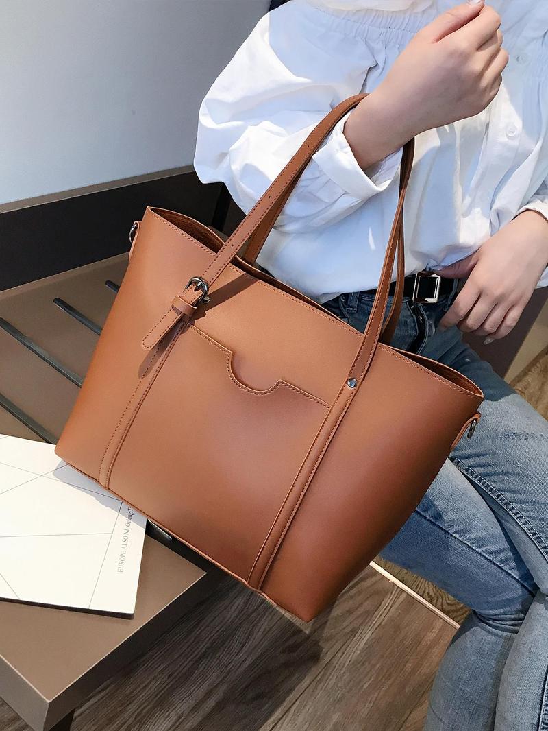 Product Introduction of Women's Elegant Solid Color Tote Bag, Fashionable Large Capacity Shoulder Bag for Daily Used, Casual Trendy Versatile High-quality Daily Commuting Bag 8