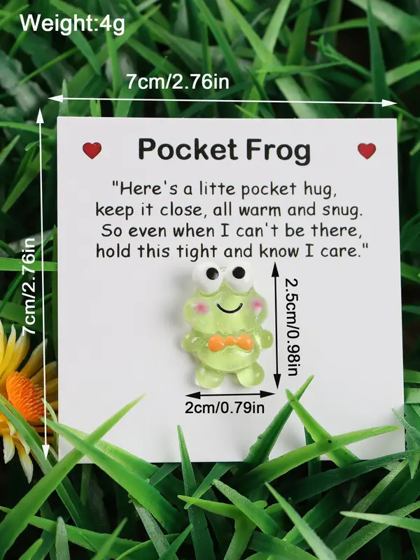 Cute Frog Design Pocket Hug Charm, with Inspirational Card, Greeting Card, Gifts for Wife, Pastel Color Pocket Frog with Card, Warm Gift, Emotional Support, Cute Green Frog Collectible, Positive Message Card 1
