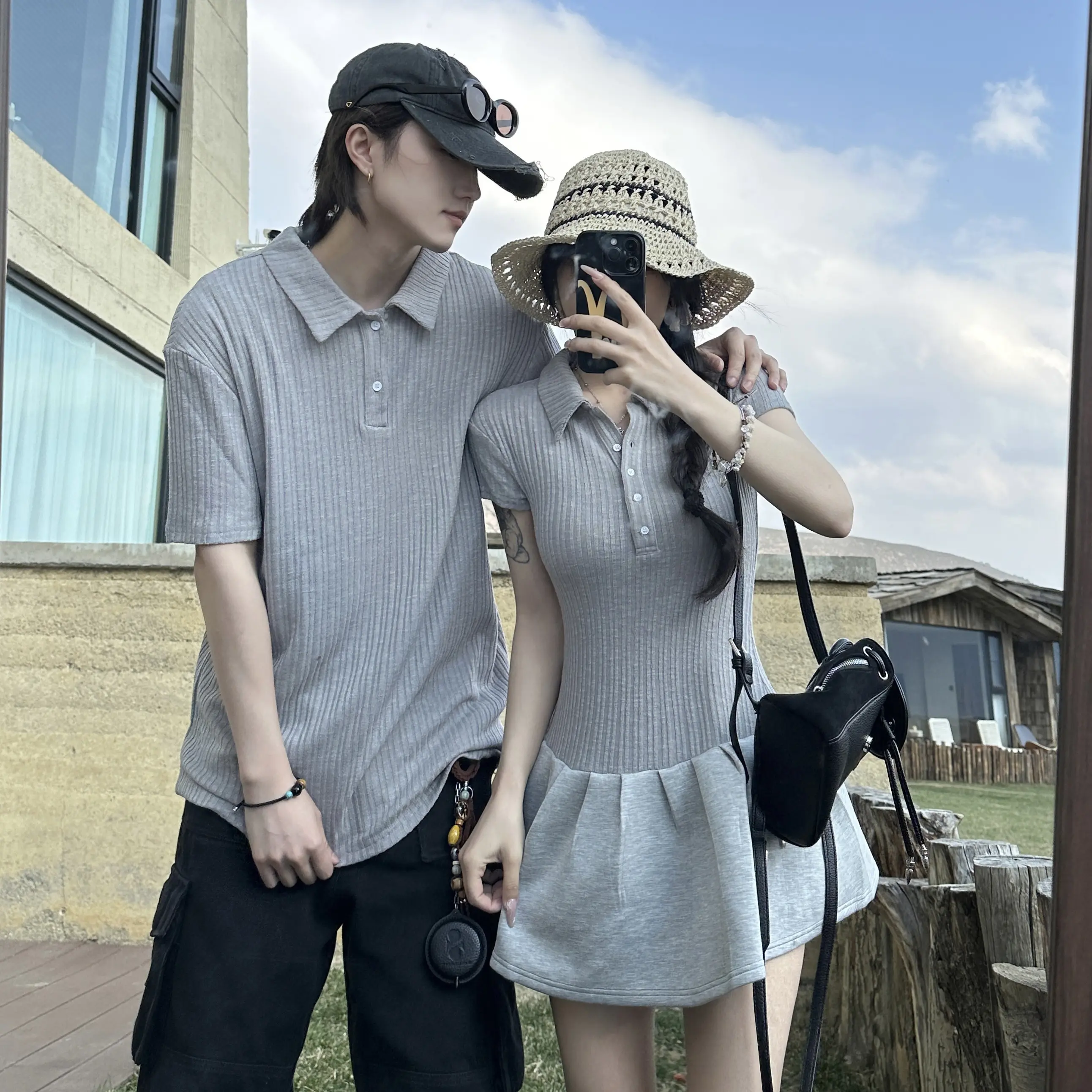 Trang Phục Cặp Đôi, Thiết Kế Đặc Biệt Cho Mùa Hè, Ngắn Tay, Một Váy, Thích Hợp Cho Kỳ Nghỉ Và Du Lịch, Váy Ngắn Mỏng
