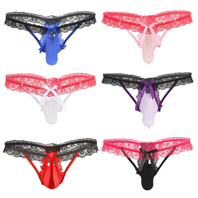 Product Introduction of Venjoe Men's Lace Crossdress Panties Sissy Pouch Underwear Frilly Thongs French Maid Briefs Underpants 0