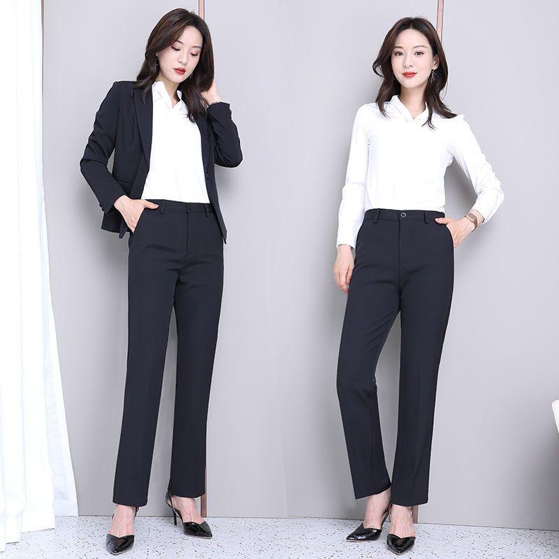 Quần Dài Trang Trọng, Màu Đen, Dành Cho Nữ, Mùa Xuân Và Mùa Thu, Quần Công Sở Chuyên Nghiệp, Ống Dáng Ôm, Cạp Cao, Dáng Rộng Vừa Vặn, Thắt Nơ Mắt Cá Chân, Quần Phù Hợp, 2024 2
