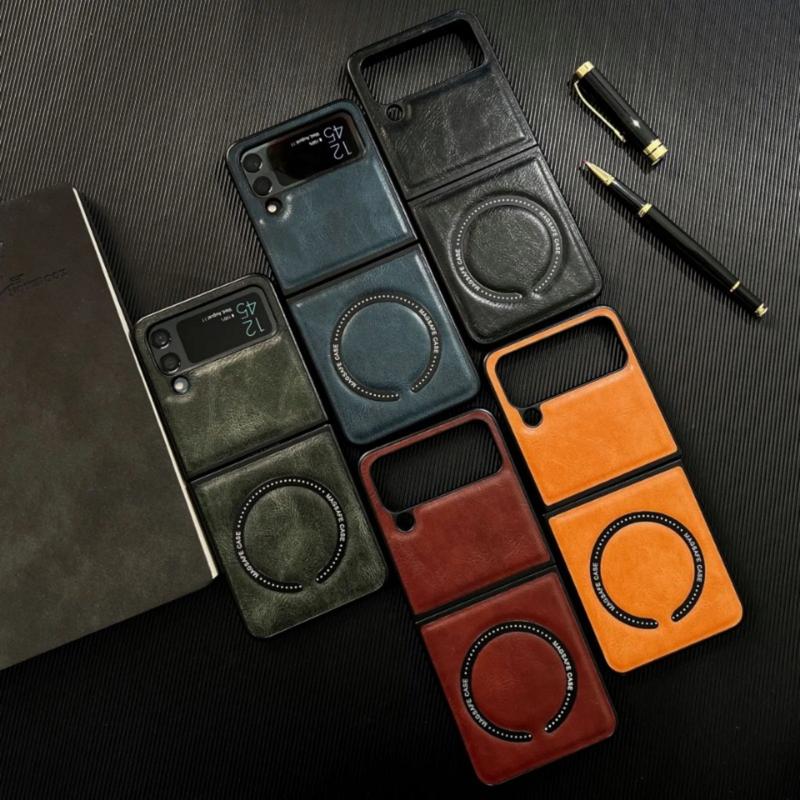 Ốp Điện Thoại Gập Bằng Da Chất Lượng Cao Cấp Dành Cho Samsung Galaxy Z Flip 6 5 4 3 Hút Từ Tính Sạc Không Dây Phụ Kiện Điện Thoại Di Động Ốp Bảo Vệ Chống Sốc