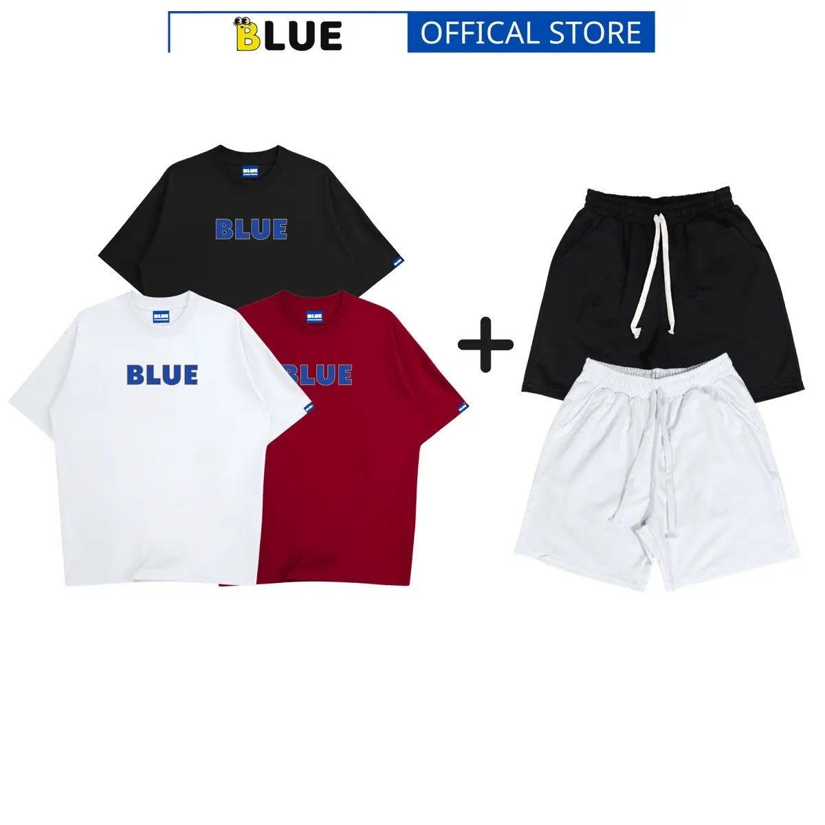 Bộ Đồ Nam Gồm Quần Short Nỉ Và Áo Thun Cotton Form Rộng Brand Blue Streetwear In Chữ Blue